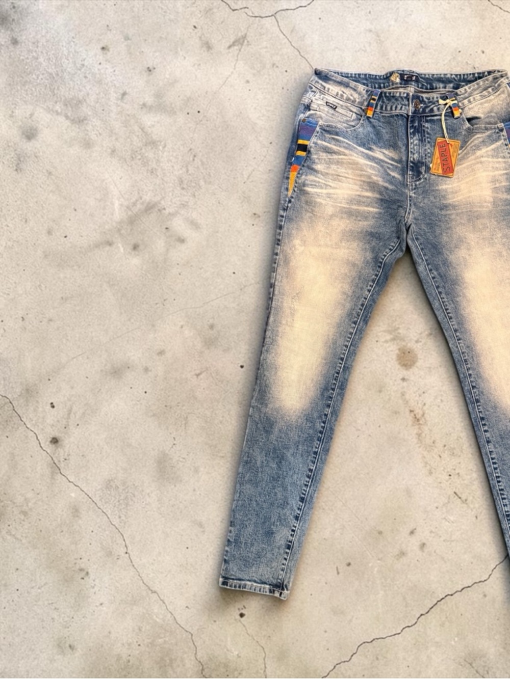 Staple PigeonFaded Blue Slim Jeans with Accent Strap